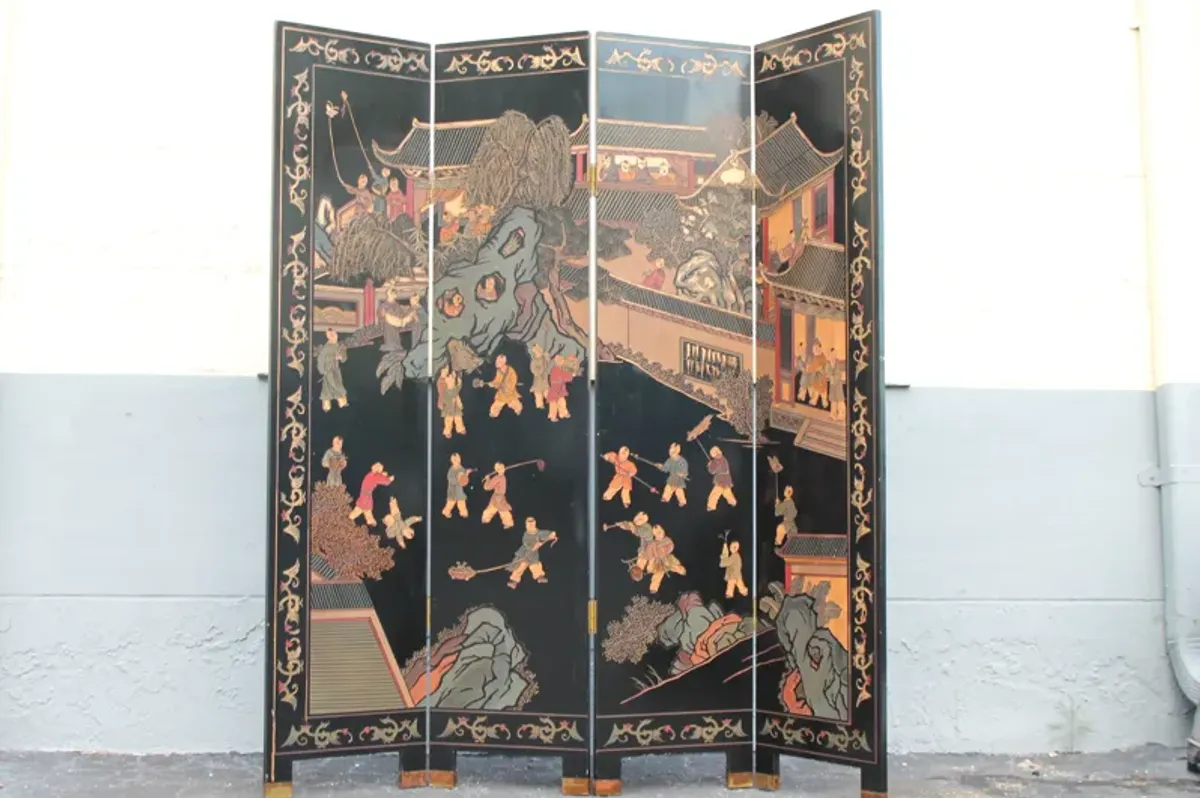 Antique Room Divider Chinese Screen - Something Vintage - black