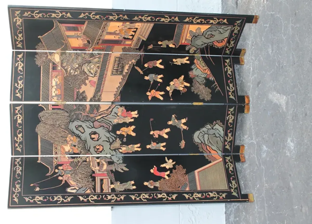 Antique Room Divider Chinese Screen - Something Vintage - black