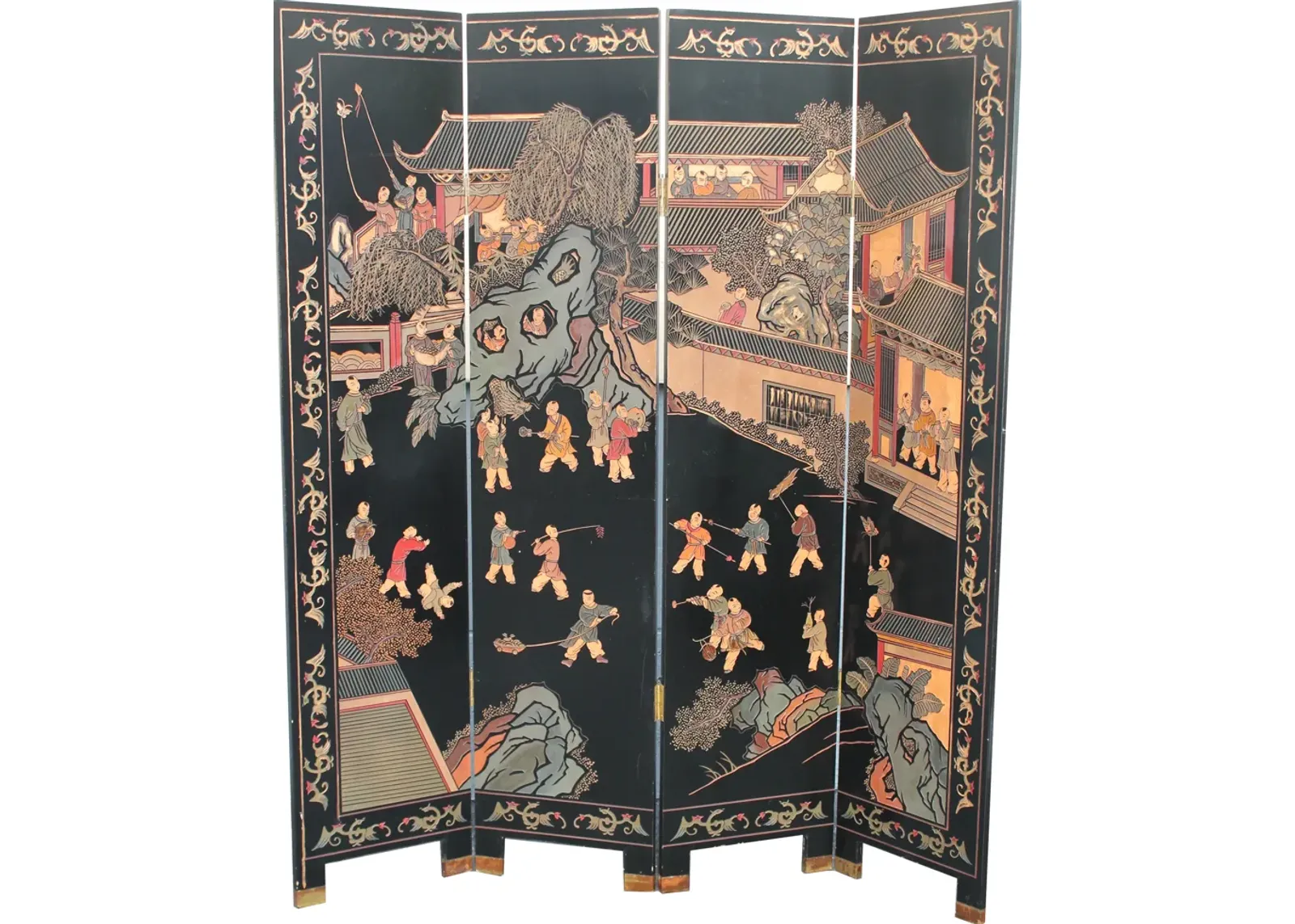 Antique Room Divider Chinese Screen - Something Vintage - black