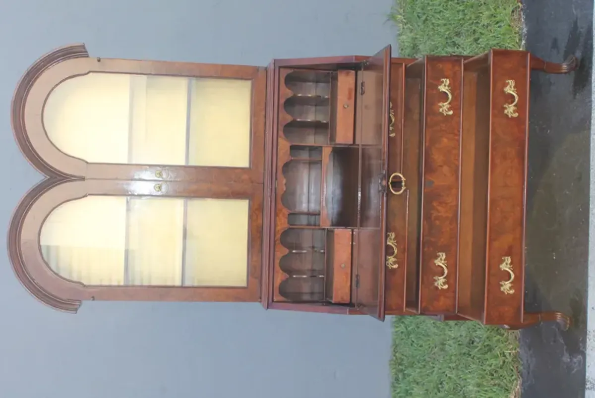 Vintage Burl Wood Secretary Desk 1940's - Something Vintage - brown