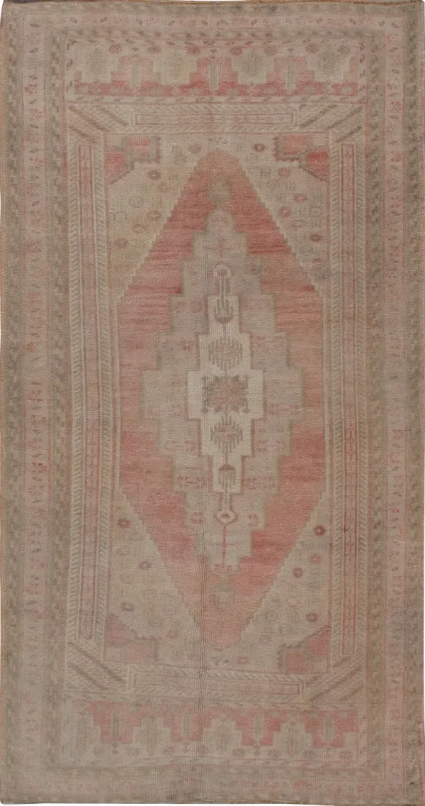 Turkish Oushak Rug Runner 3'4' x 6'1' - Pink - Pink