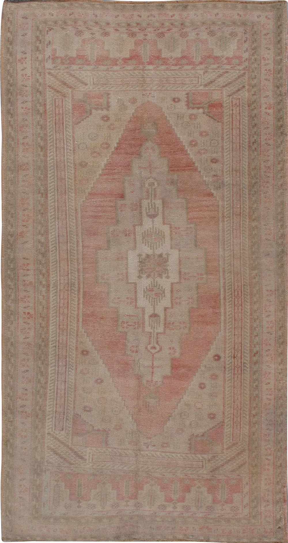 Turkish Oushak Rug Runner 3'4' x 6'1' - pink - pink