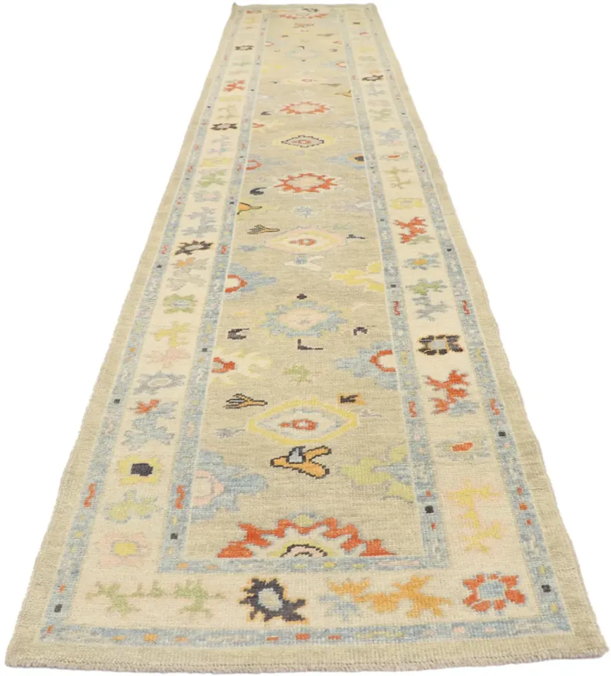 Turkish Oushak Runner - 3'x15'8" - Esmaili Rugs & Antiques - Beige - Beige