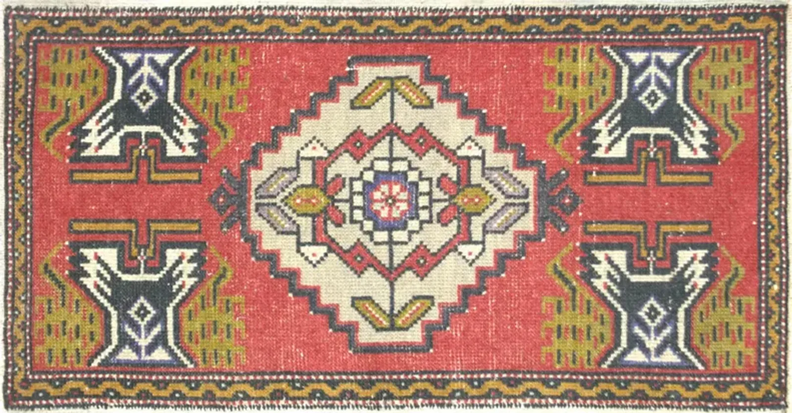 1960s Turkish Oushak Yastic,1'10" x 3'4" - Nalbandian - Red