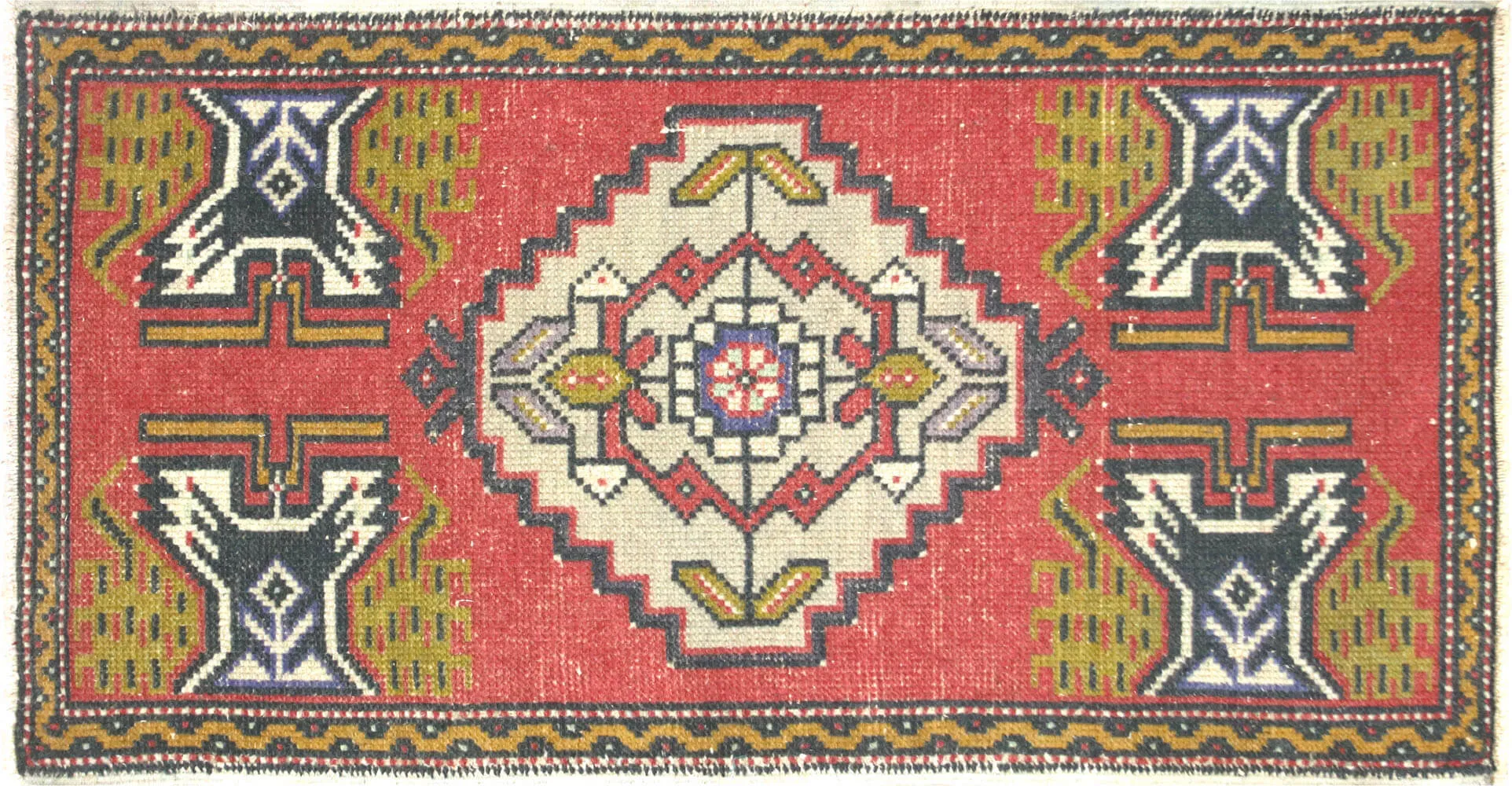 1960s Turkish Oushak Yastic,1'10" x 3'4" - Nalbandian - Red