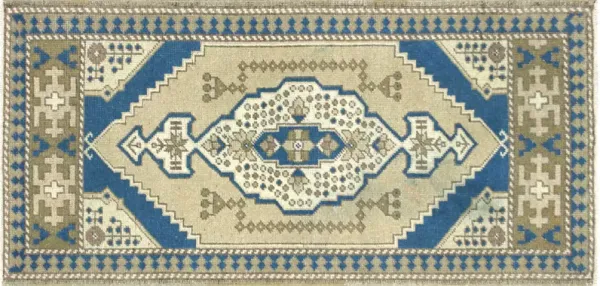 1960s Turkish Oushak Yastic - 1'10"x3'10" - Nalbandian - Blue