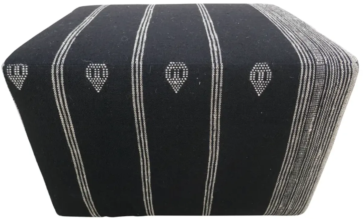 Berber Hand-Woven Wool Accent Ottoman - Black