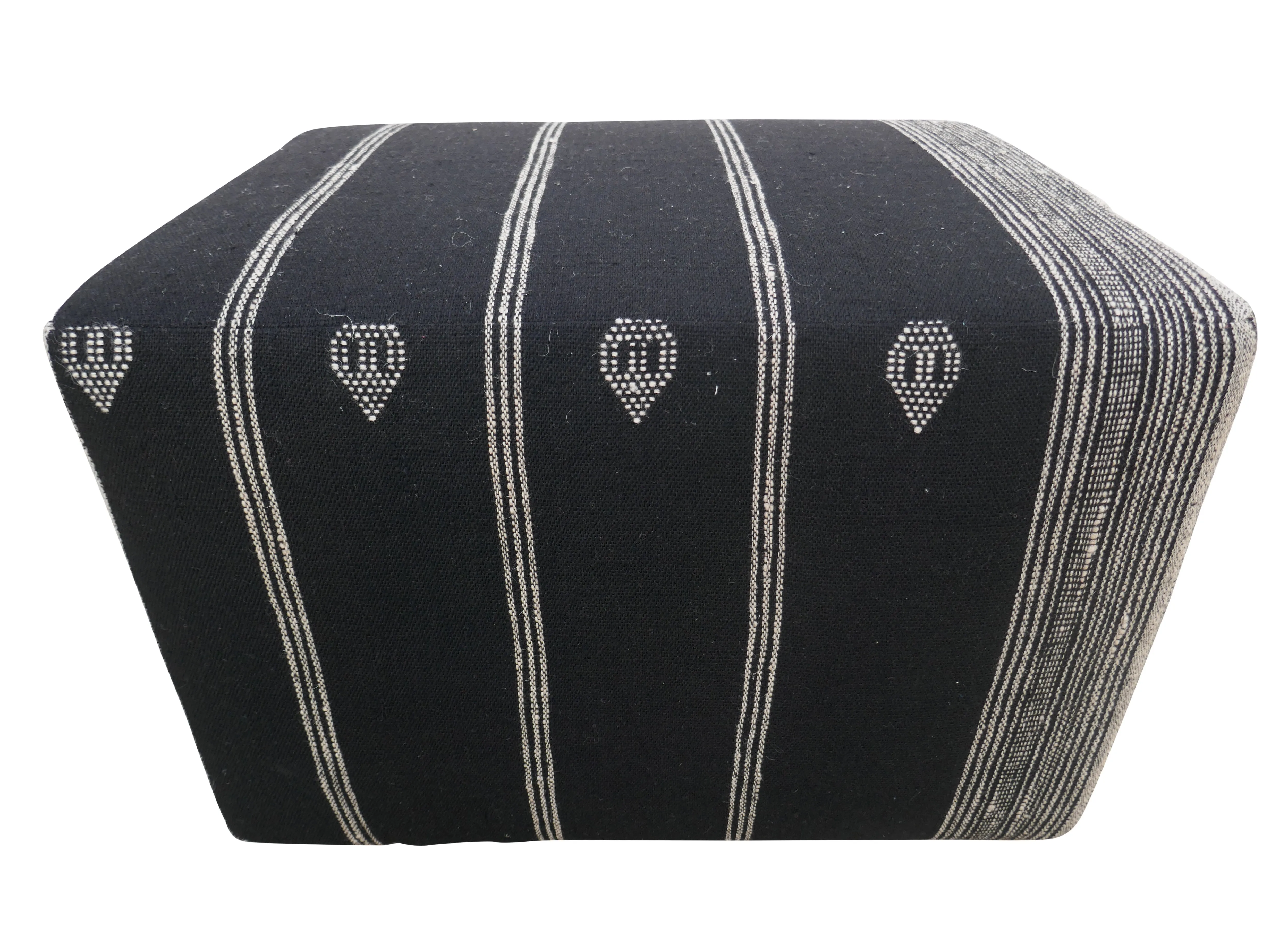 Berber Hand-Woven Wool Accent Ottoman - Black