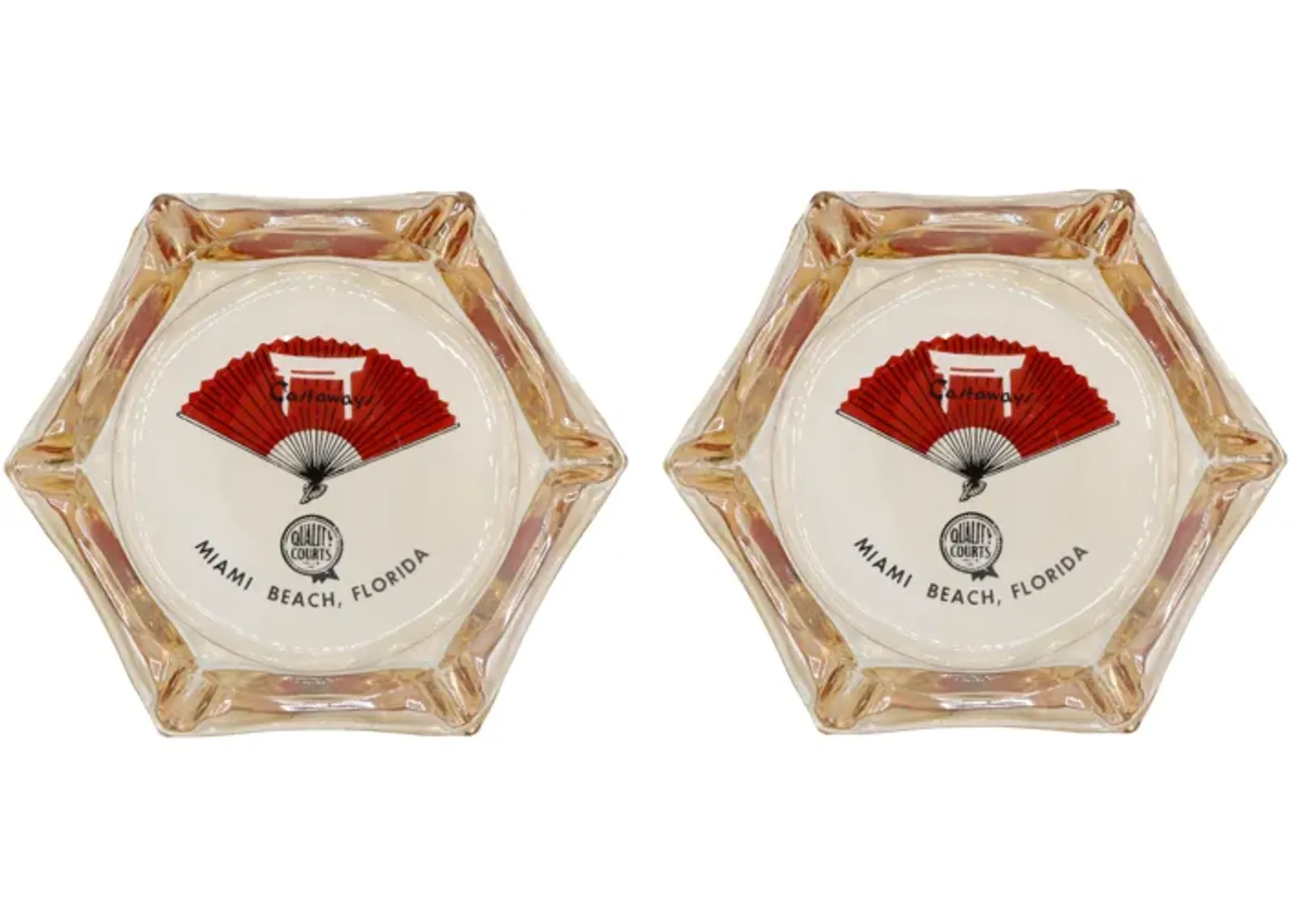 Castaways Hotel Glass Ashtrays - a Pair - Interesting Things - Red