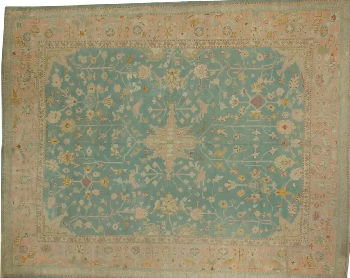 Antique Turkish Oushak Rug - 11'6 X 14'3 - Green - Green