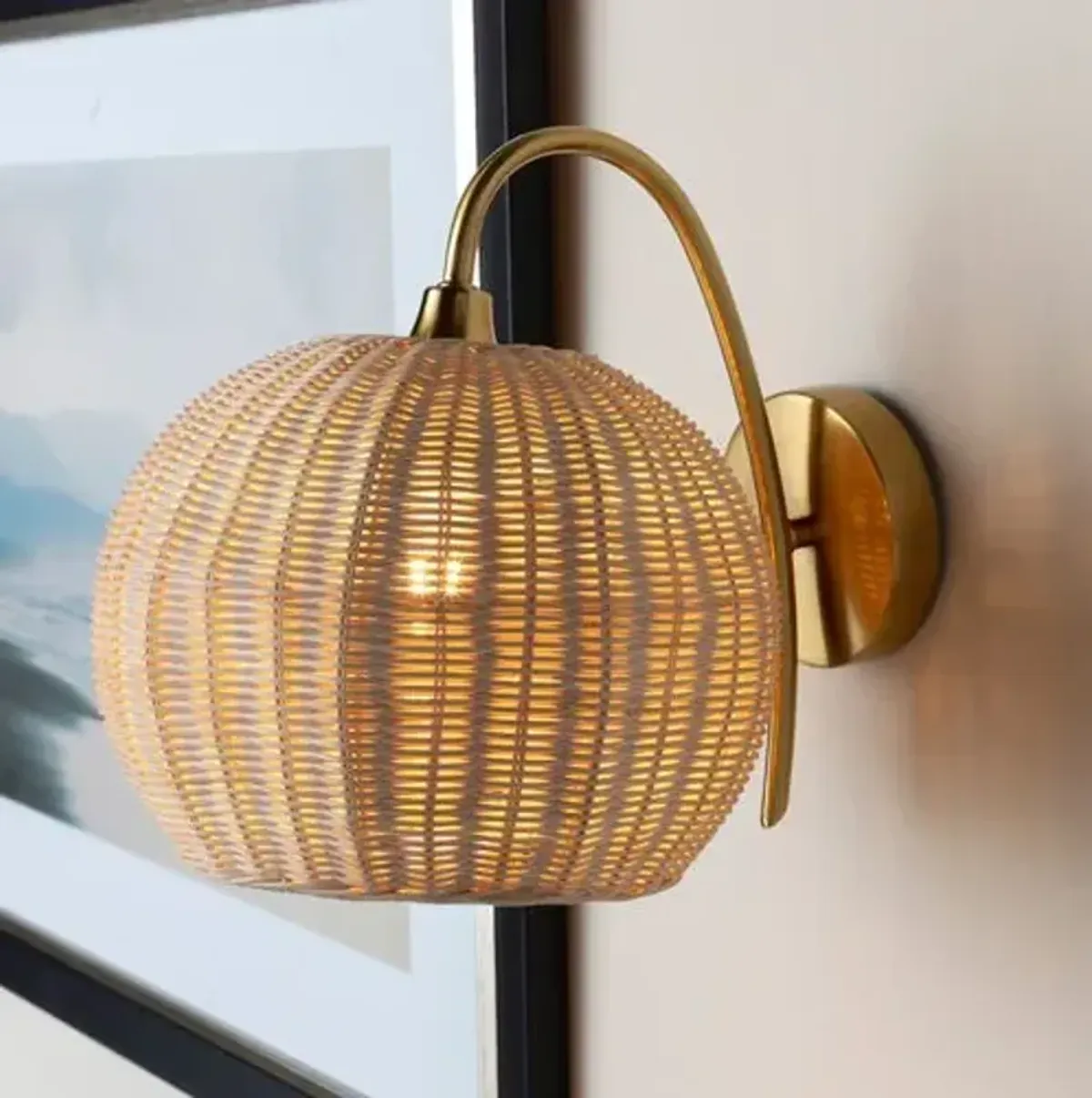 Minna Rattan Wall Sconce - Natural/Gold