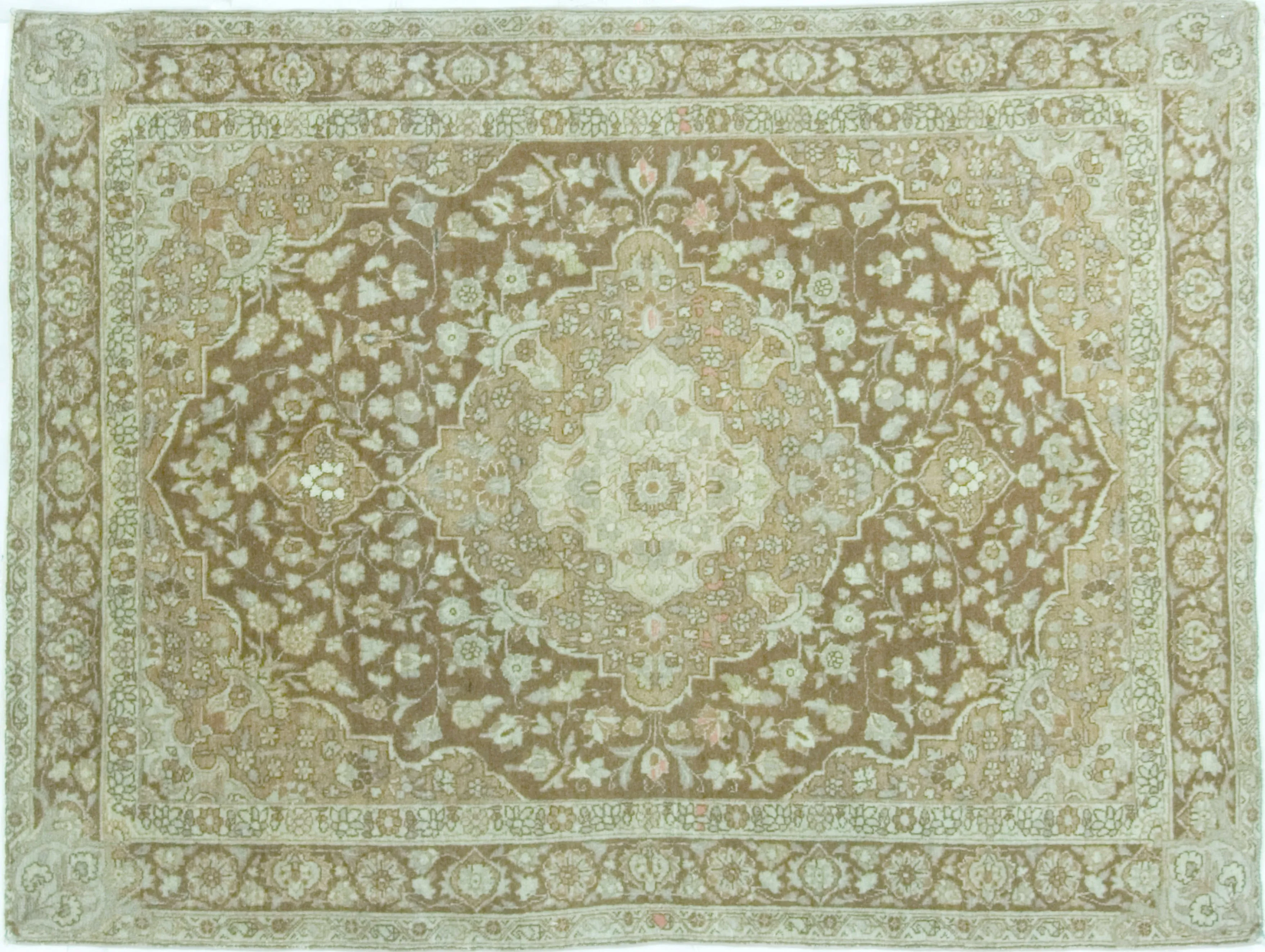 Antique Tabriz - Rug 4'4" X 5'9" - Beige - Beige