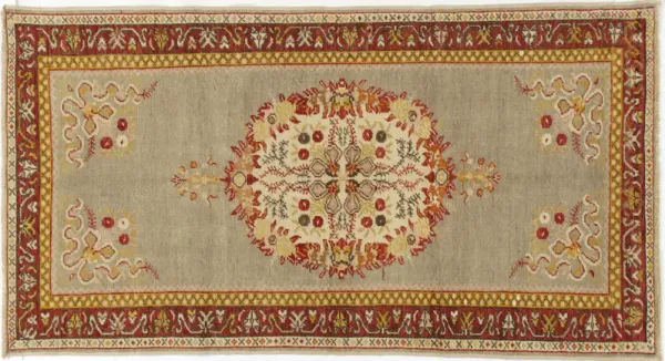 Oushak Hand-Knotted Rug - 3'5" X 6'7" - Green - Green