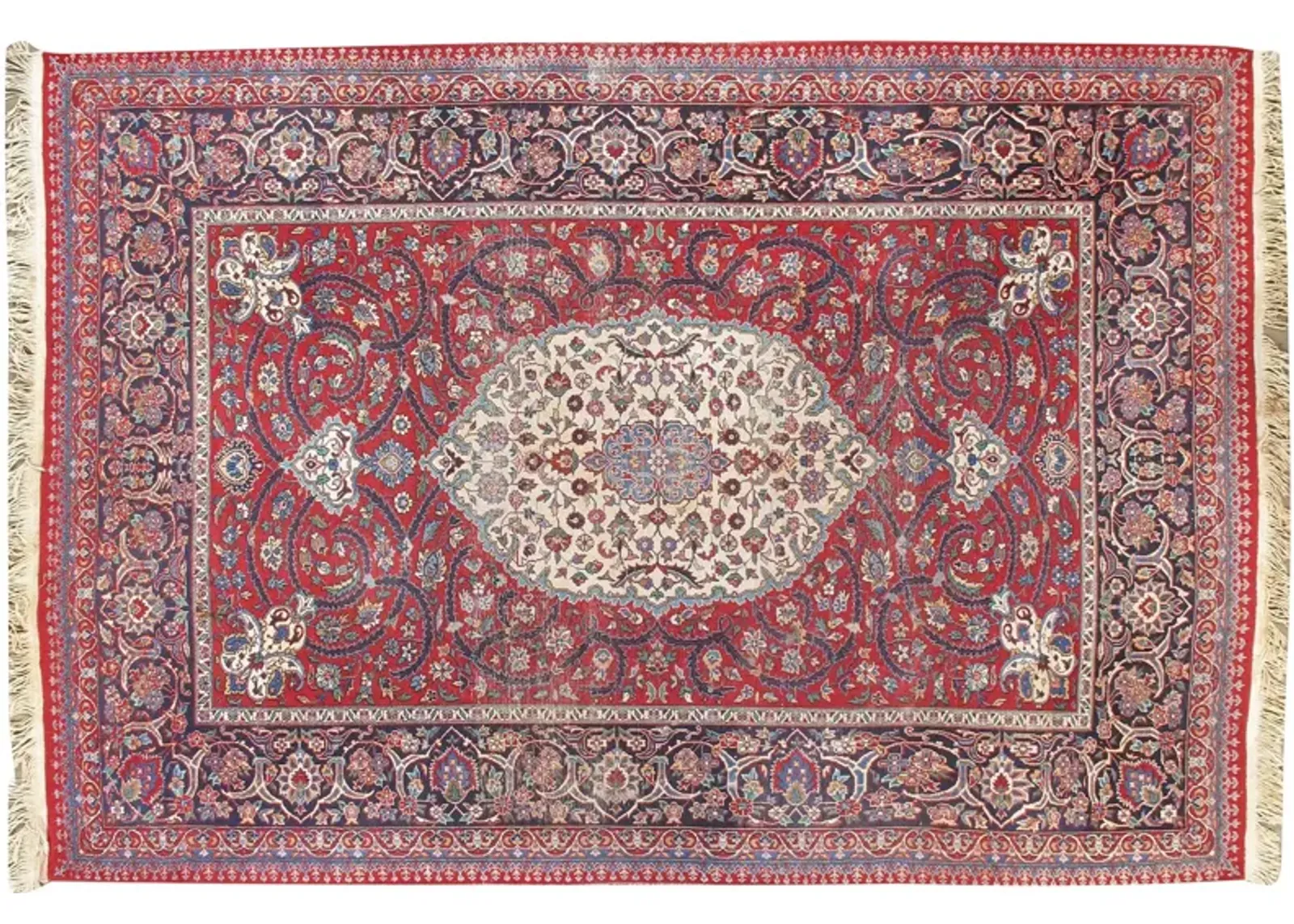 Lightly Distressed Tabriz Rug 6'1 X 8'11 - Red - Red