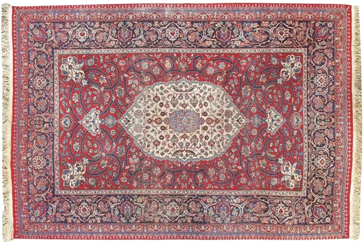 Lightly Distressed Tabriz Rug 6'1 X 8'11 - Red - Red