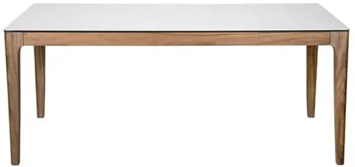 Miller 71" Dining Table - White Ceramic/Walnut