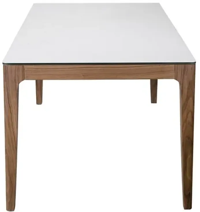 Miller 71" Dining Table - White Ceramic/Walnut