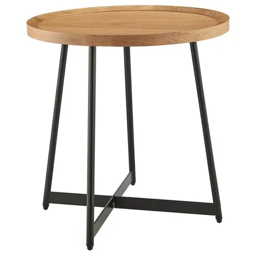 Rey 22" Round Side Table - Oak - Brown