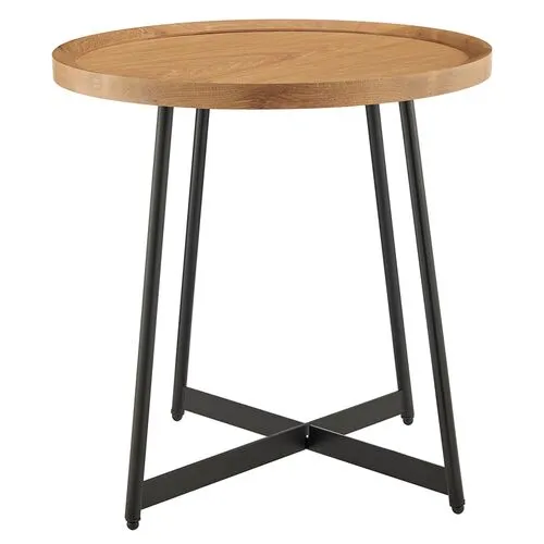 Rey 22" Round Side Table - Oak - Brown