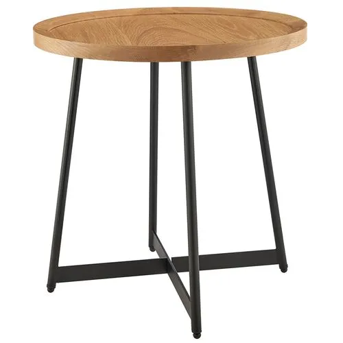 Rey 22" Round Side Table - Oak - Brown