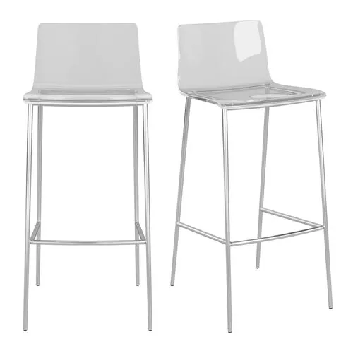 Set of 2 Dion Acrylic Barstools - Nickel - Clear