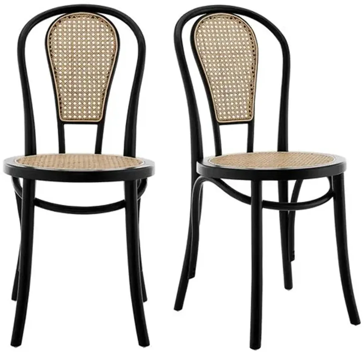 Set of 2 Wade Rattan Side Chairs - Matte Black