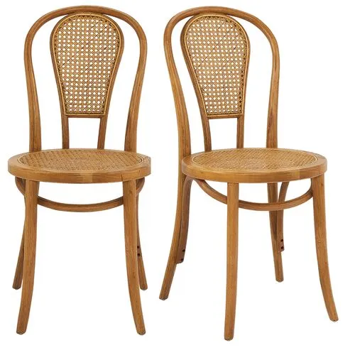 Set of 2 Wade Rattan Side Chairs - Walnut - Brown