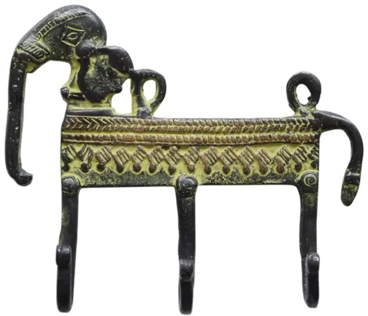 Bohemian Green Brass Elephant Wall Hooks - Interesting Things