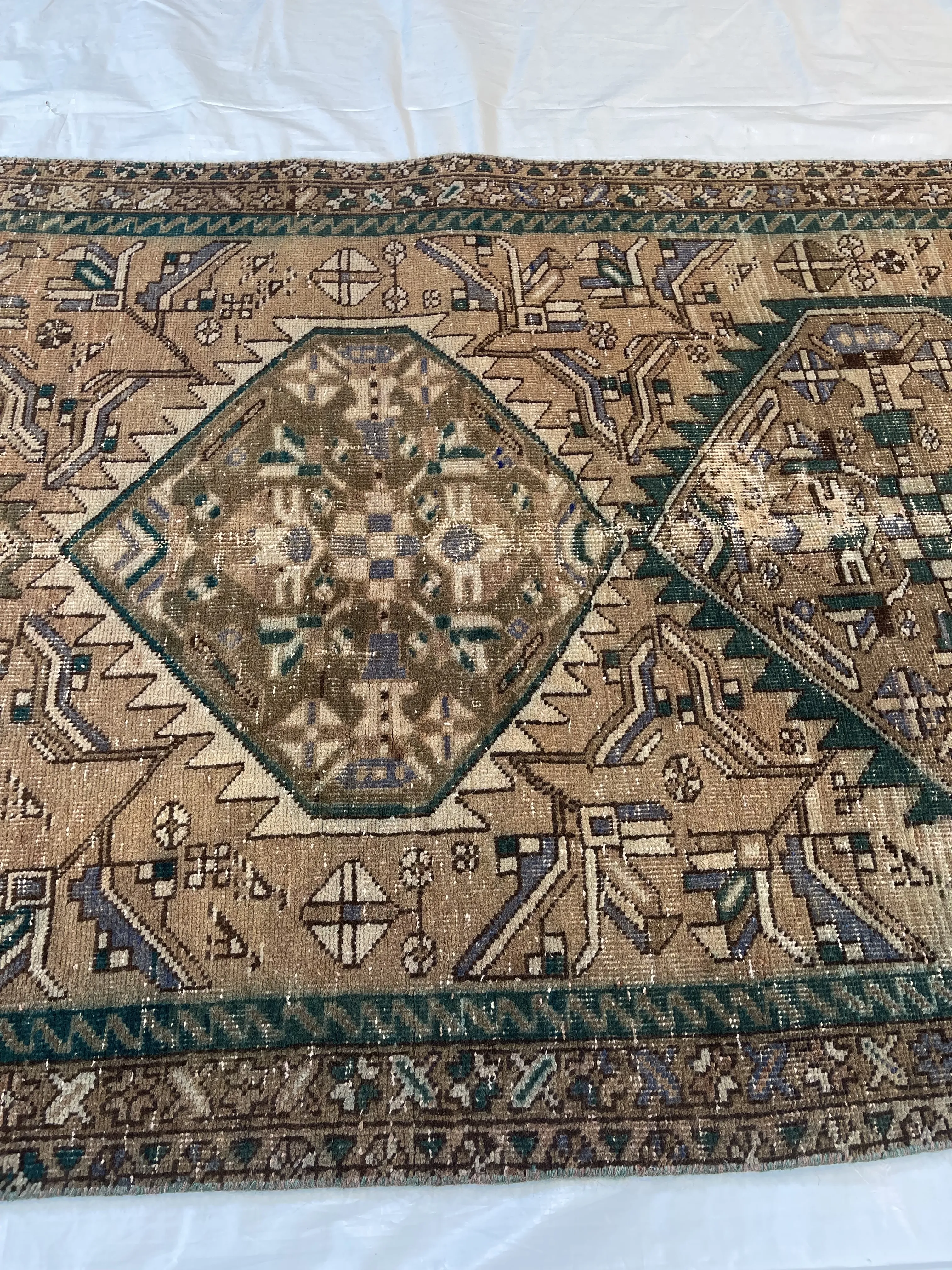 3'3" x 10'10" Vintage Persian Rug - F.J. Kashanian - Brown - Brown