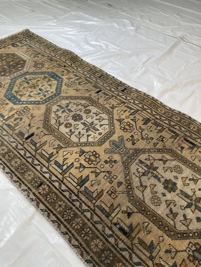 3" x 10" Vintage Persian Rug - F.J. Kashanian - Beige - Beige