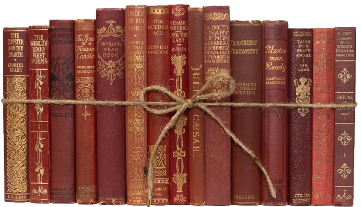 Vintage Petite Boxwood Decorative Book Bundle (1Ft), Red