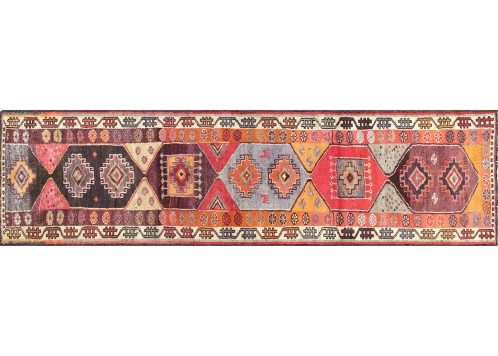 1960s Turkish Oushak Runner - 3'1" x11'3" - Nalbandian - Orange