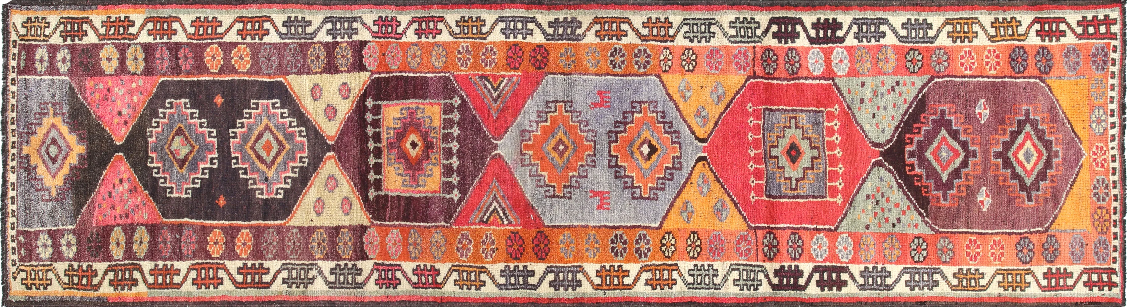 1960s Turkish Oushak Runner - 3'1" x11'3" - Nalbandian - Orange