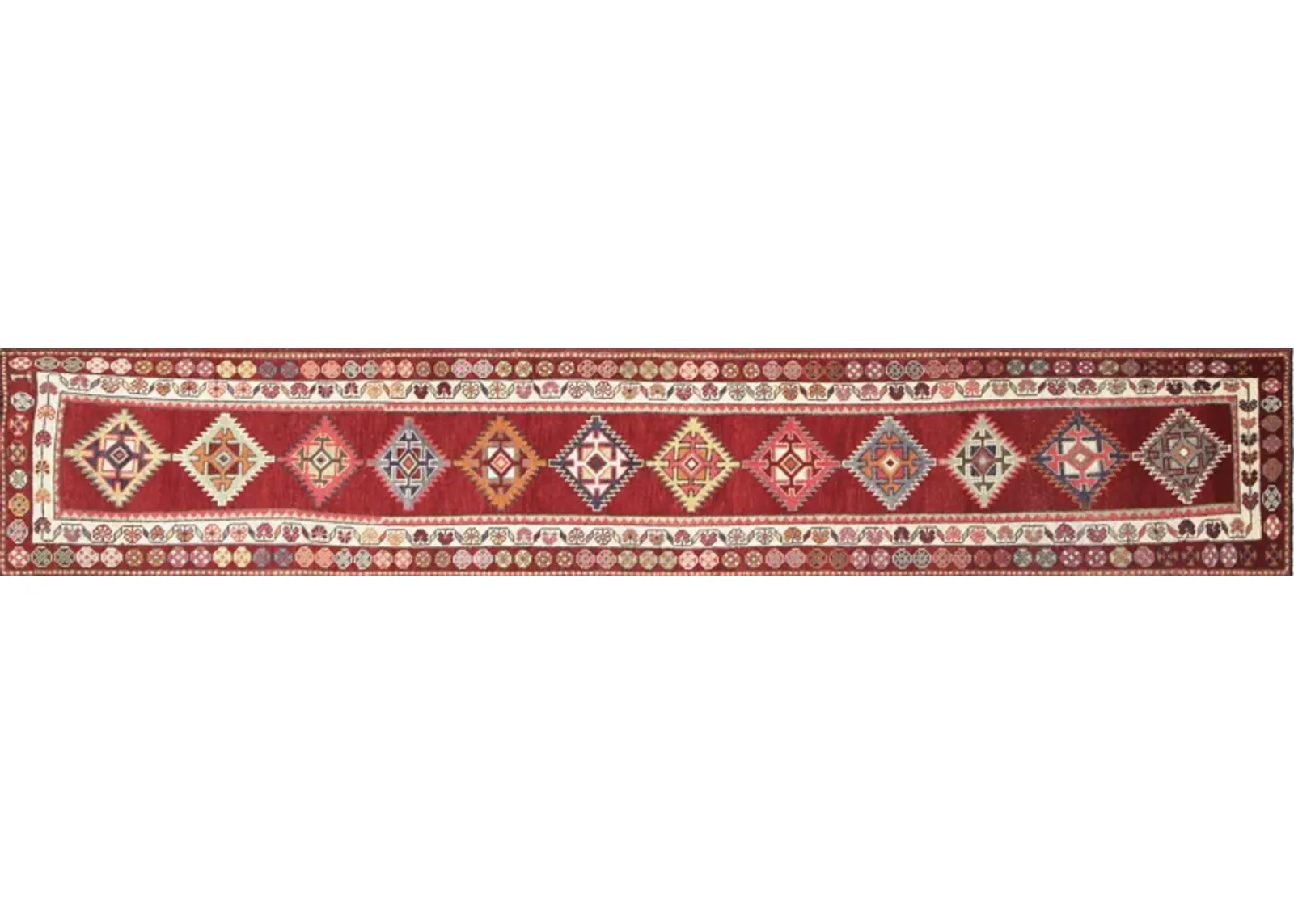 1960s Turkish Oushak Runner - 2'8" x14'9" - Nalbandian - Red