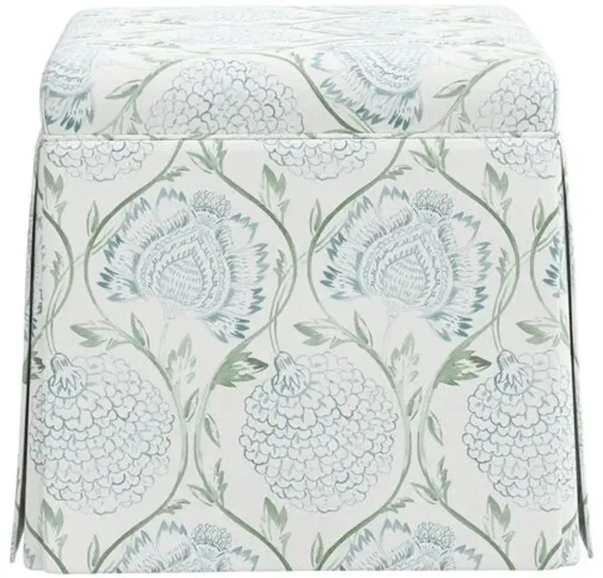 Anne Skirted Ottoman - Ranjit Floral - Green