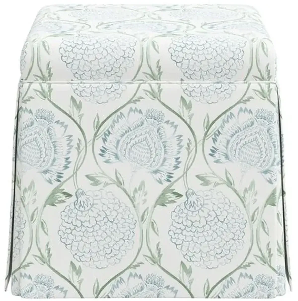 Anne Skirted Ottoman - Ranjit Floral - Green