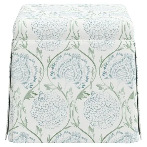 Anne Skirted Ottoman - Ranjit Floral - Green