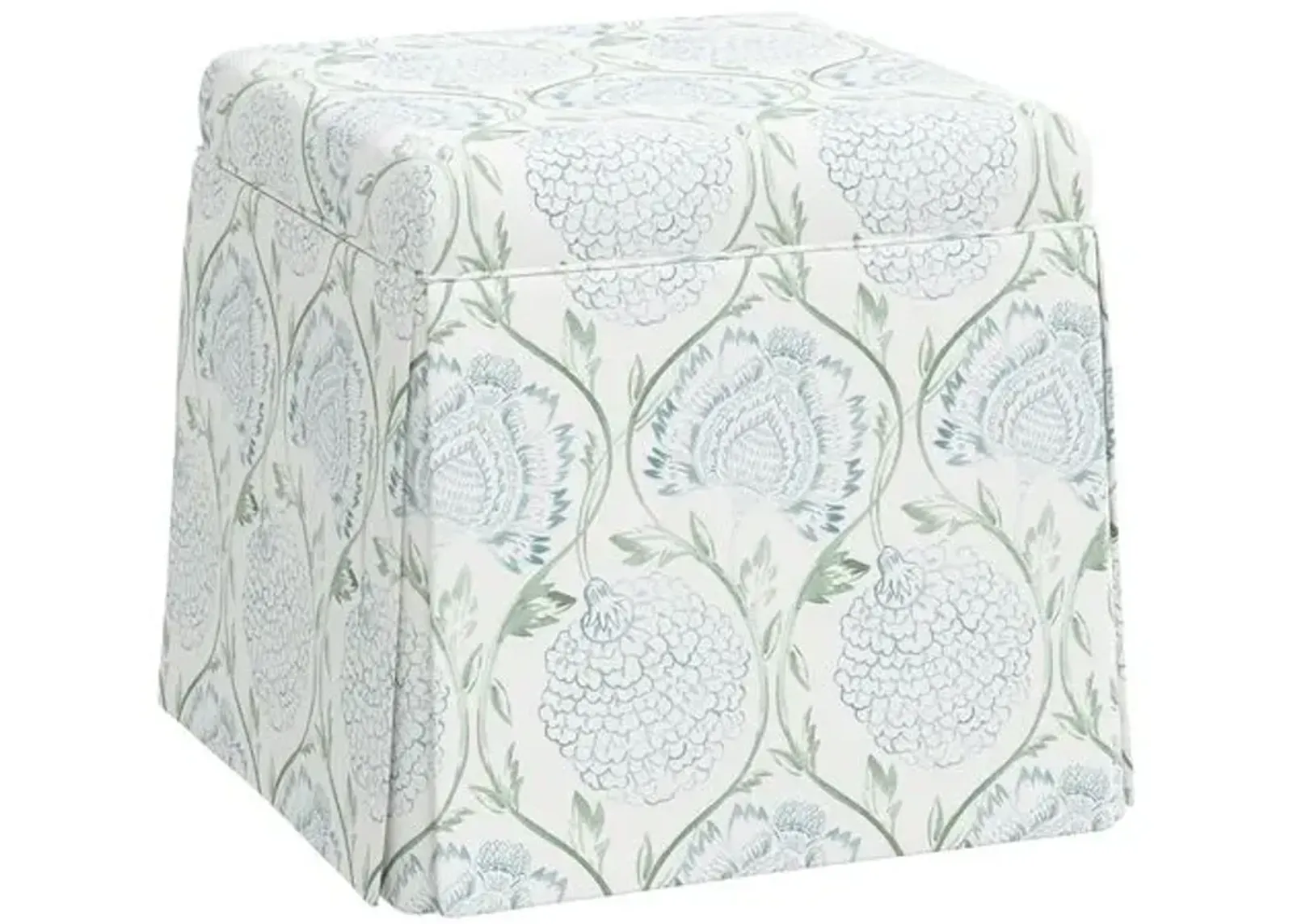 Anne Skirted Ottoman - Ranjit Floral - Green