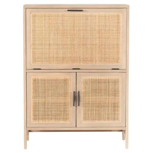 Aimee Cane Bar Cabinet - Beige