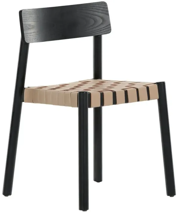 Clyde Leather Dining Chair, Black/Almond