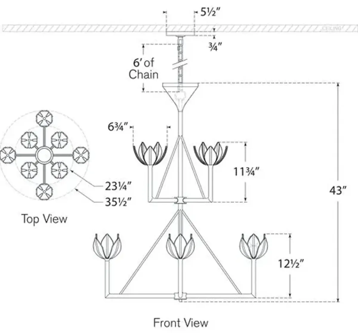 Visual Comfort - Alberto Medium Two-Tier Chandelier - Bronze Leaf - Brown