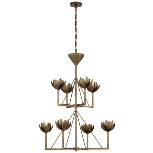 Visual Comfort - Alberto Medium Two-Tier Chandelier - Bronze Leaf - Brown