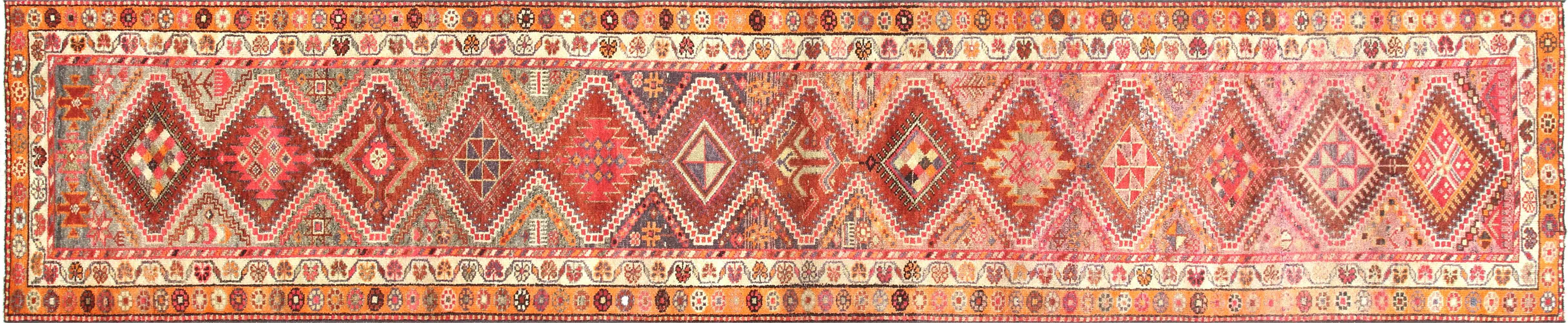 1960s Turkish Oushak Runner - 2'9" x13'6" - Nalbandian - Orange