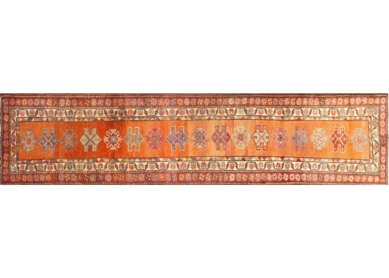 1960s Turkish Oushak Runner - 3' x 12'9" - Nalbandian - Orange