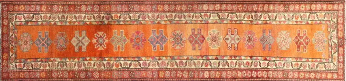 1960s Turkish Oushak Runner - 3' x 12'9" - Nalbandian - Orange