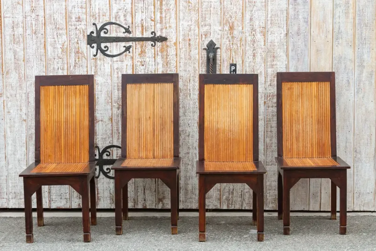 Set of Four Tall Bamboo & Wood Chairs - de-cor - Brown