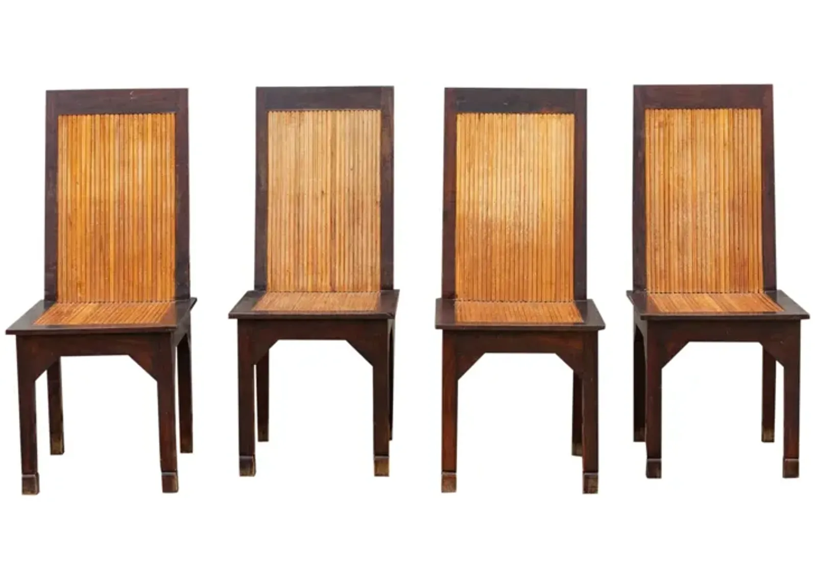 Set of Four Tall Bamboo & Wood Chairs - de-cor - Brown