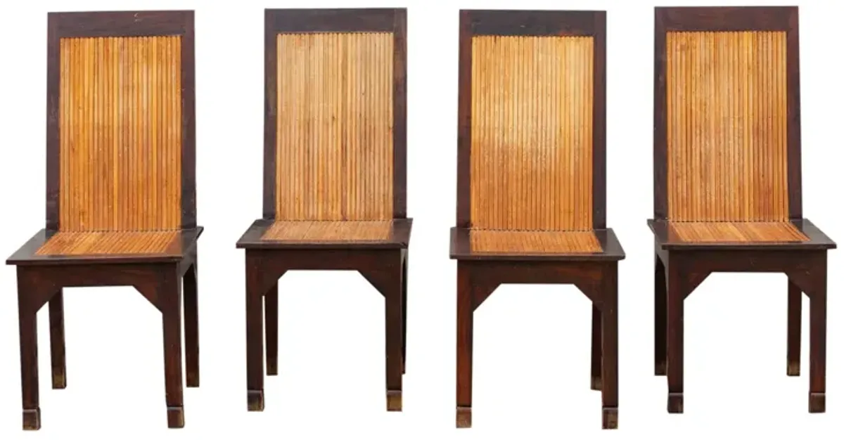 Set of Four Tall Bamboo & Wood Chairs - de-cor - Brown