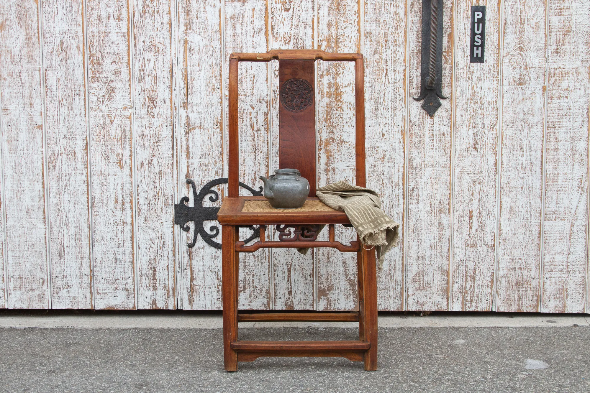 Antique Carved Elm Wood Chinese Chair - de-cor - Brown