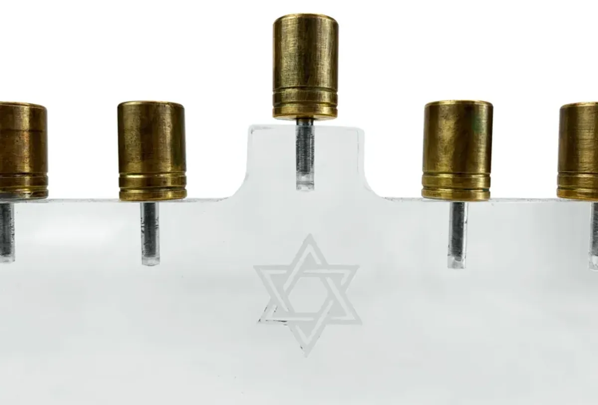 Lucite & Brass Hannukah Menorah - Eat Drink Home - Clear